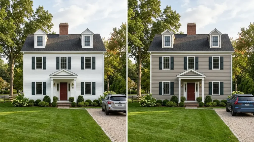 Vinyl and fiber cement siding samples for a Connecticut home